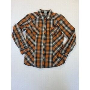 Harley-Davidson Plaid Button Up Shirt Orange Embroidered Logo Long Sleeve Large